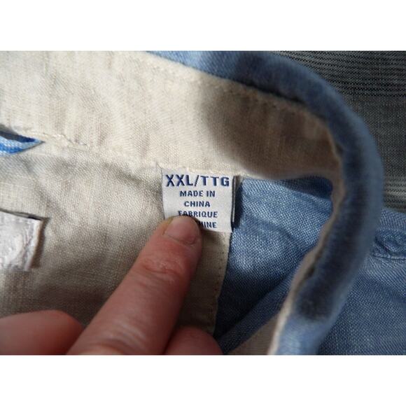 Tommy Bahama XXL Mens Shirt Linen Blue Striped Button Up Casual Vacay Long Sleev - Picture 3 of 13